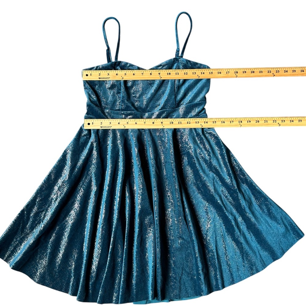 Free People Turquoise Shatter Shine Stretch Velvet Mermaid Tube Dress L/G Junior - Picture 12 of 14